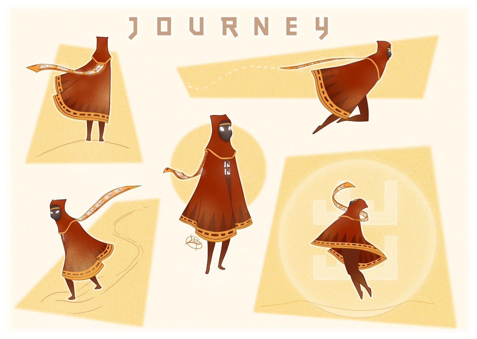 Journey character sketches in different positions.